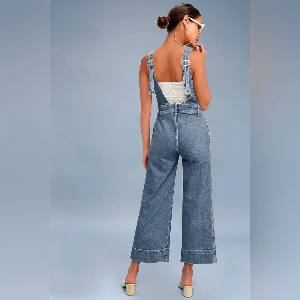 Free People A-Line Denim Overalls, Size 6 - Picture 3 of 9